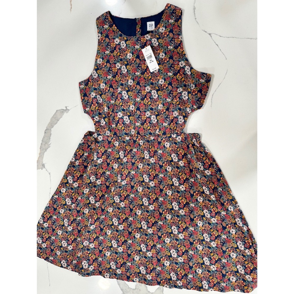 Gap Kids Girls XXL 14-16 Floral Cut-Out Sleeveless Dress‎ Multi-Color
